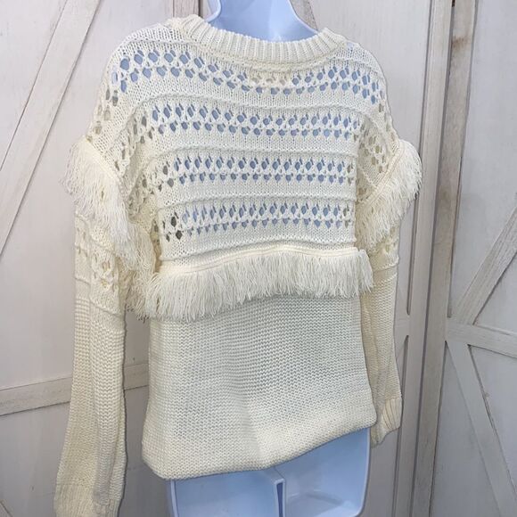 REVOLVE J.O.A. White Fringe Crewneck Long Sleeve Sweater Size Small - Picture 8 of 13